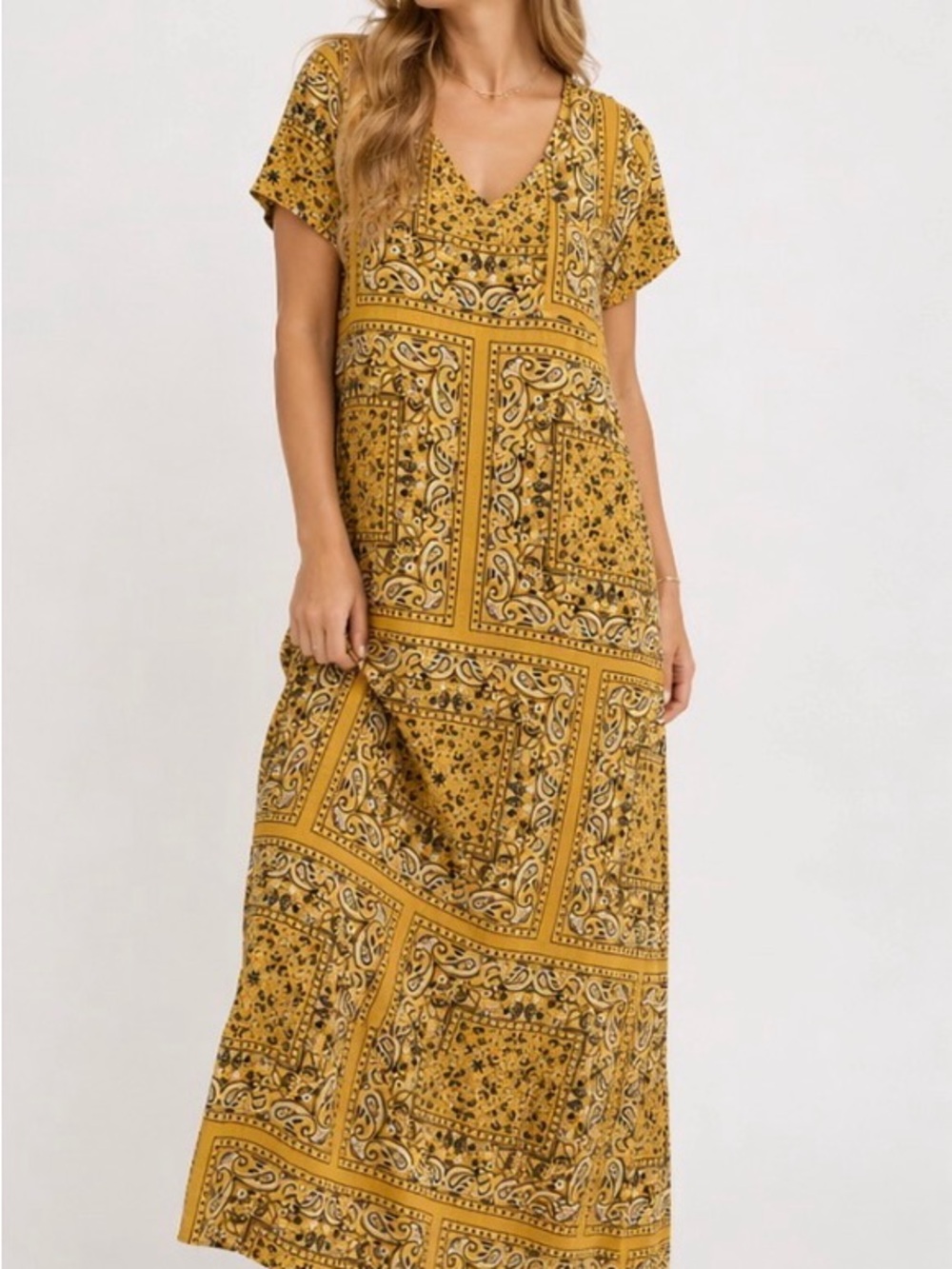 Chic Yellow Patterned Maxi Dress